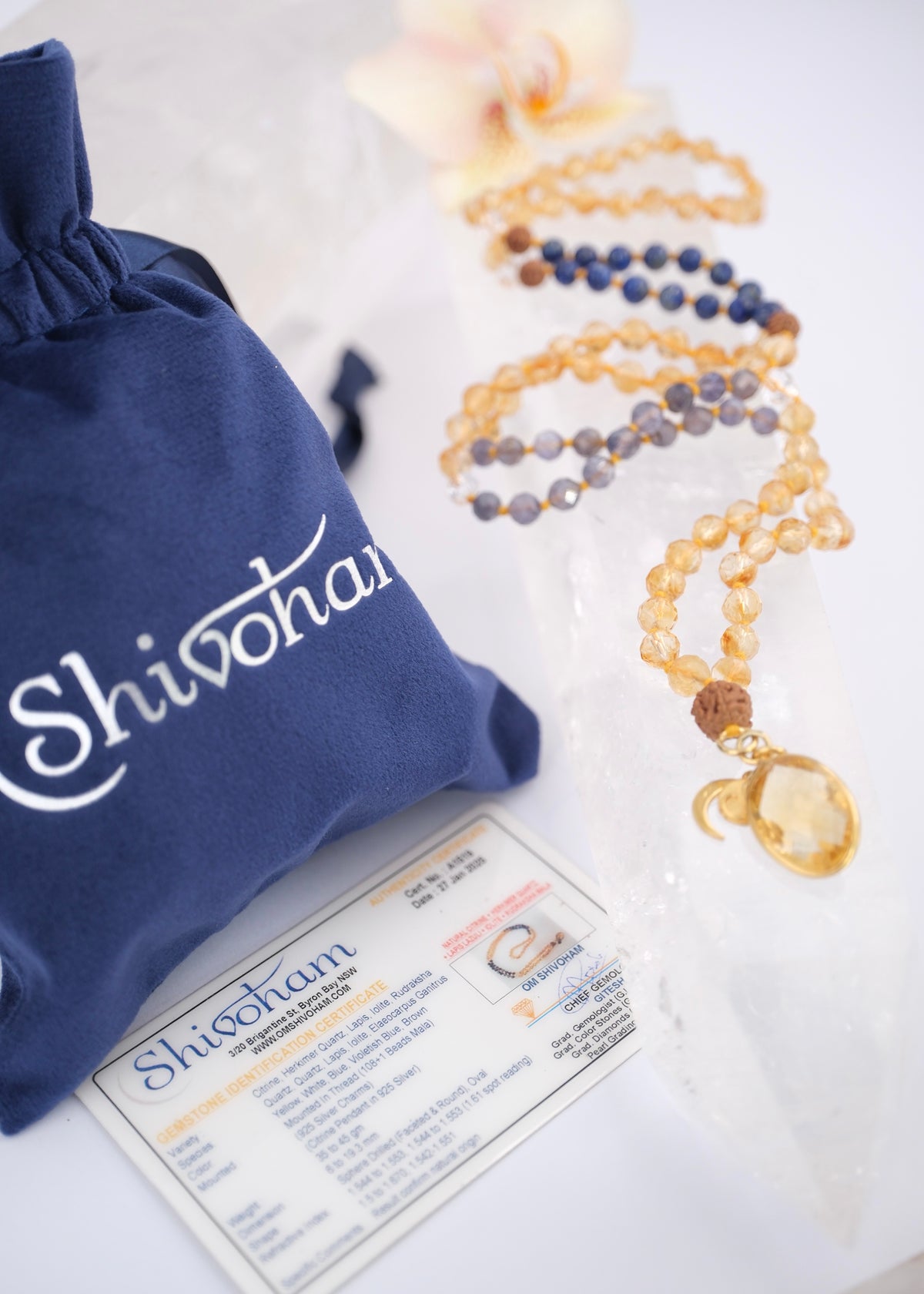 KARMA SIDDHI Success &amp; The Accomplishment of Purposeful Action Mala | Citrine, Iolite, Lapis, Herkimer, Rudraksha