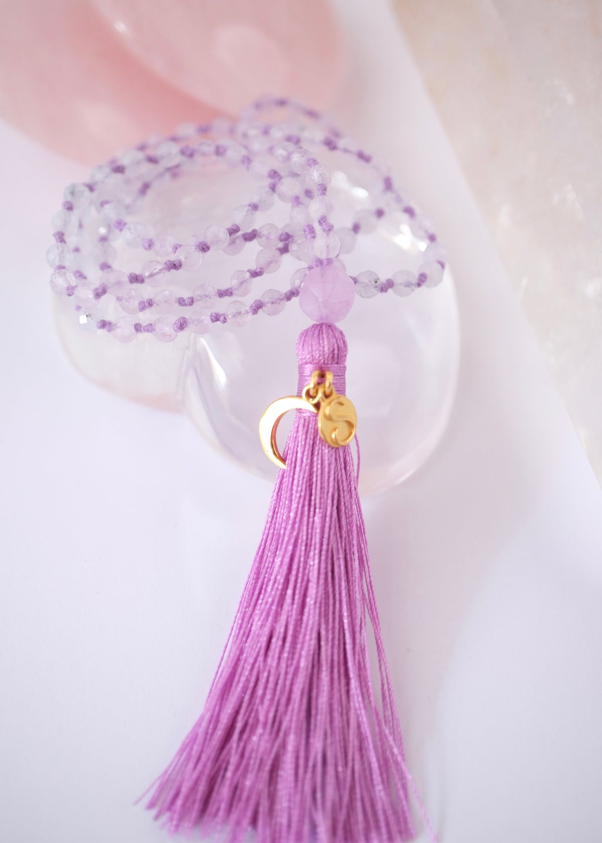 AGYA INTUITION Mala | Lavender Quartz, Aquamarine &amp; Rare Herkimer Amethyst