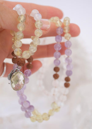 JOY Mala | Lemon & Lavender Quartz, Moonstone & Rudraksha
