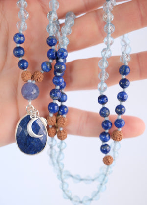 Archangel Raphael 'The Mala of Truth and Radiant Expression' | Topaz, Lapis Lazuli, Iolite, Rudraksha