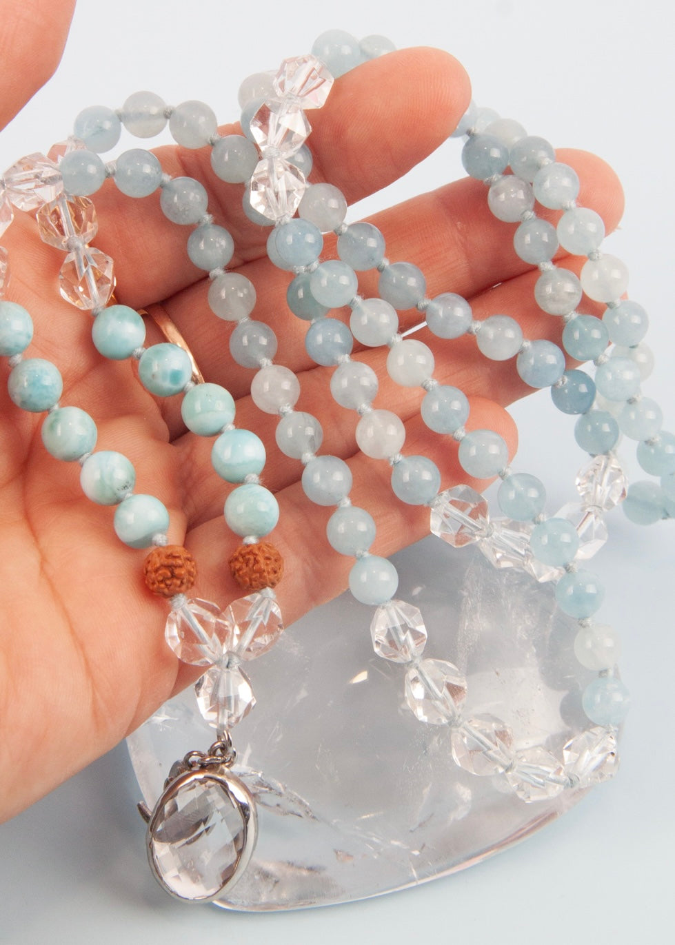 ENLIGHTEN Mala | Larimar, Aquamarine, Herkimer & Quartz