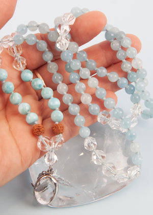 ENLIGHTEN Mala | Larimar, Aquamarine, Herkimer & Quartz