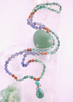 ABHYUDAYA 'The Mala of Destined Success' | Turquoise, Emerald, Tazanite, Iolite and Rudraksha