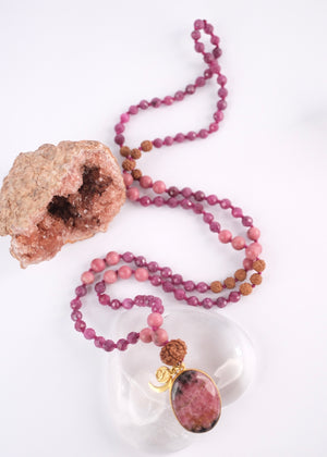 RAJRANI The Sovereign Queen Mala | Ruby, Rhodonite, Rudraksha