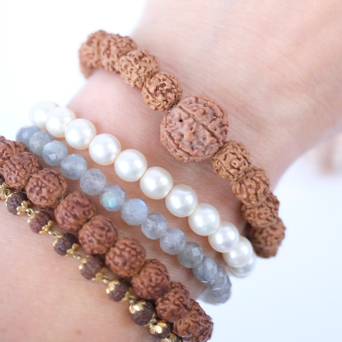 TEMPLE Collection LAKSHMI 7 Mukhi Nepal Guru bead with 5 Mukhi from Indonesia | Rudraksha bracelet