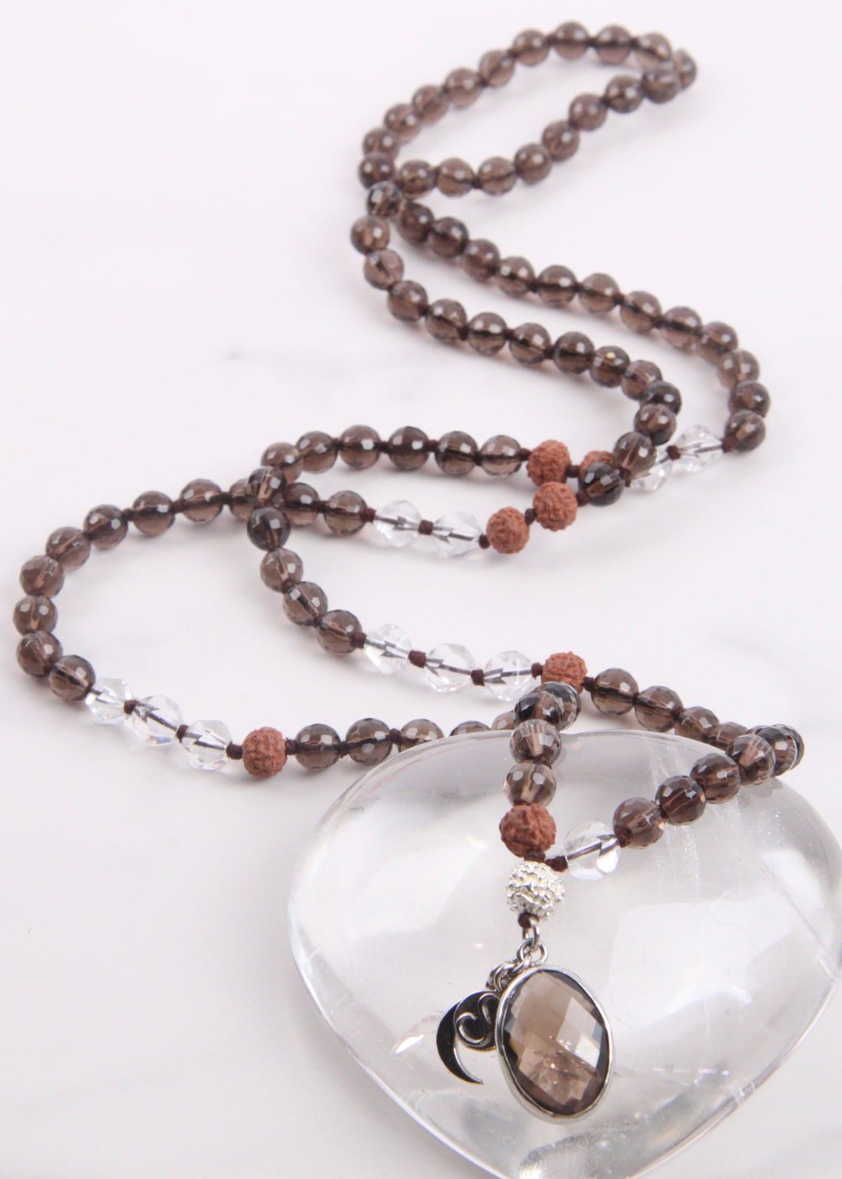 MAHADEVI Mother of the Universe | Faceted Smoky Quartz Pendant Mala