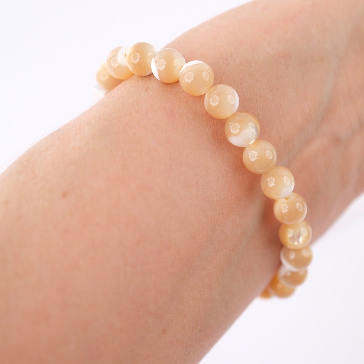 DIVINE GRACE Honey Mother of Pearl bracelet | Om Namaha Shivaya Silver bar