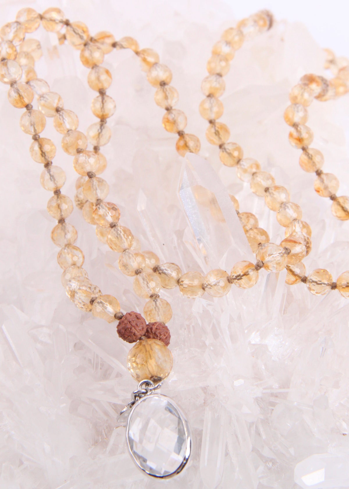 KUBER Divine Treasure Mala | Faceted Citrine, Himalayan Quartz Pendant