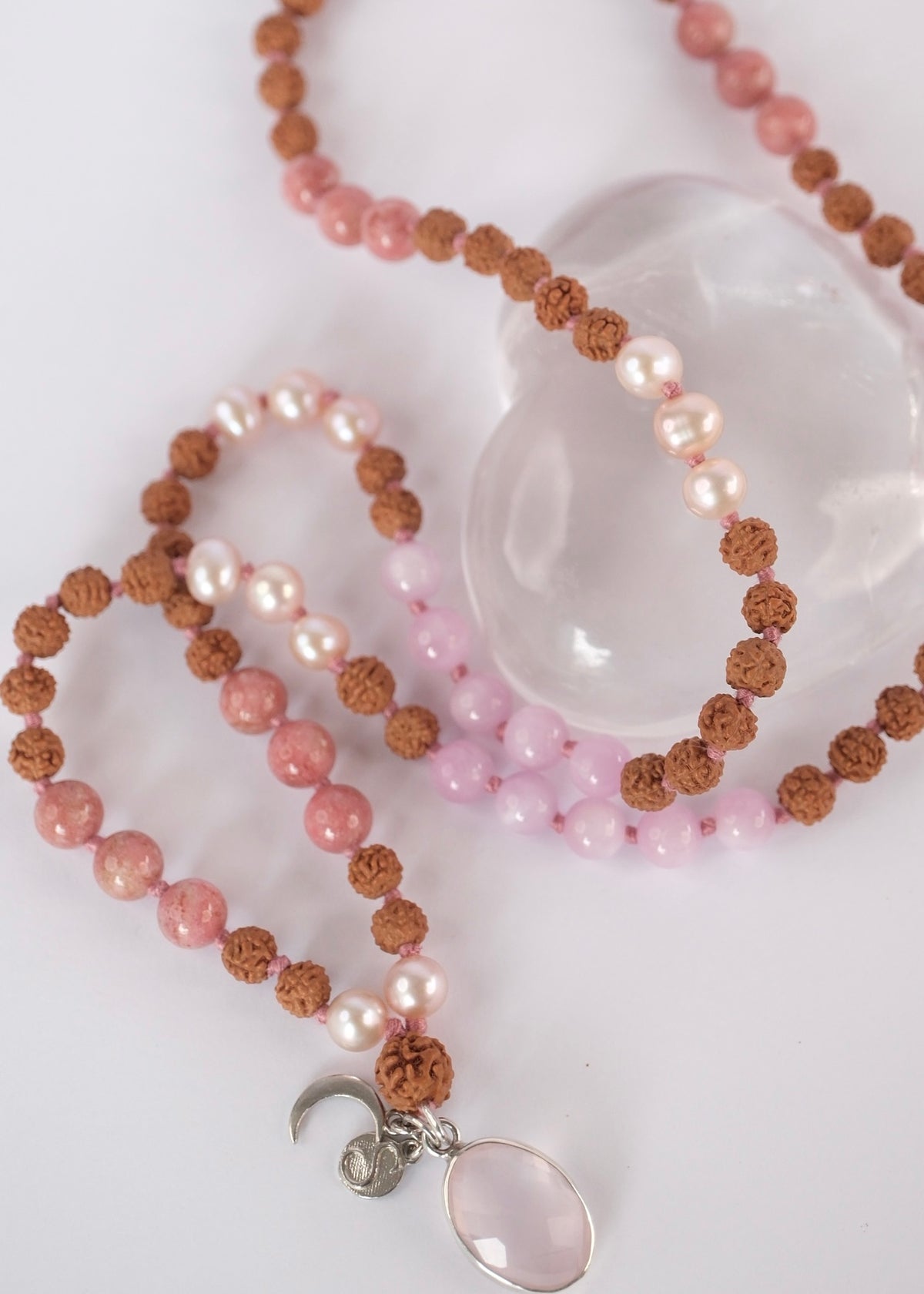 PARVATI ‘The Divine Feminine Mala’ | Pink Pearl, Kunzite, Thulite, Rose Quartz, Rudraksha