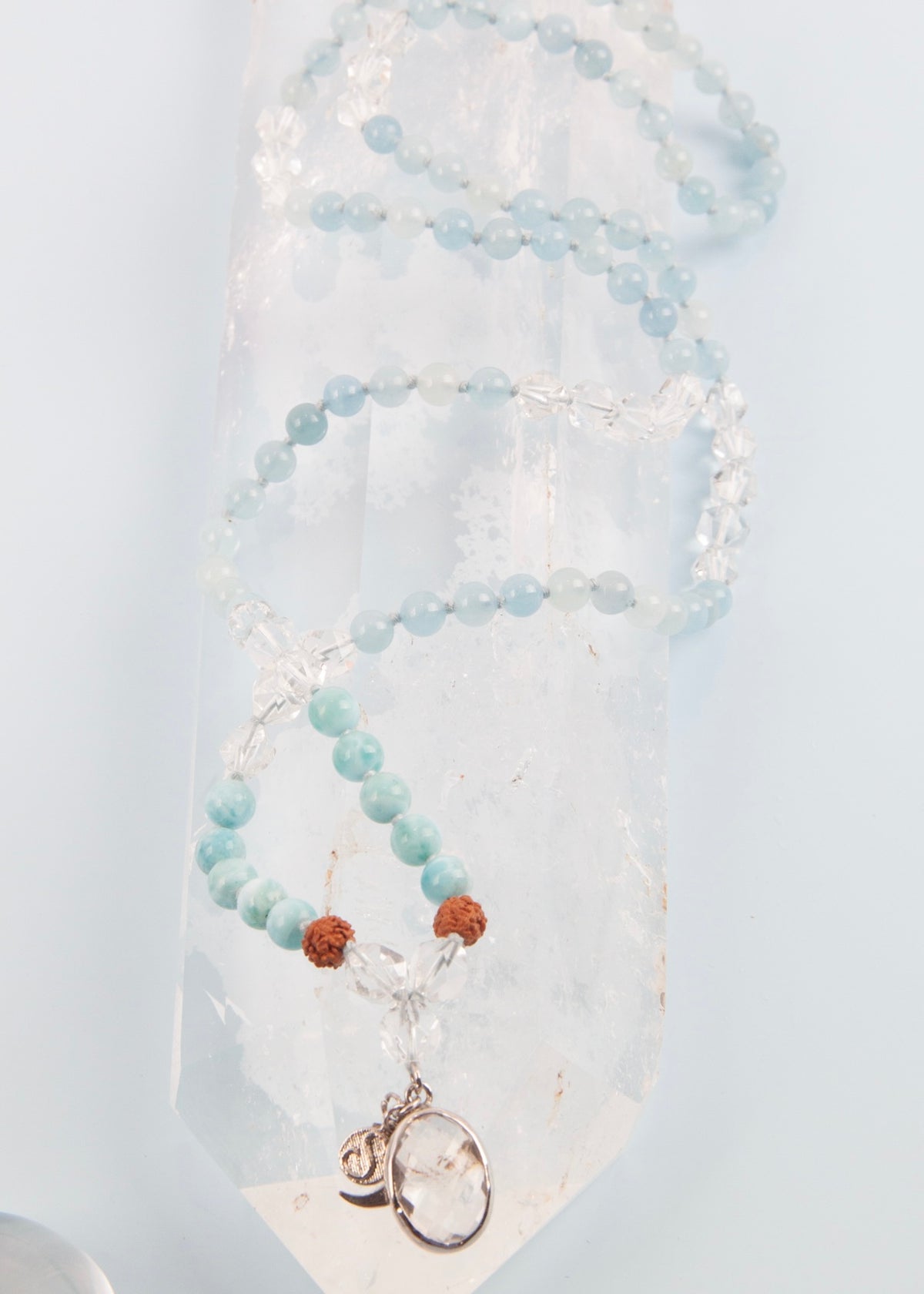 ENLIGHTEN Mala | Larimar, Aquamarine, Herkimer & Quartz