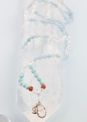 ENLIGHTEN Mala | Larimar, Aquamarine, Herkimer & Quartz