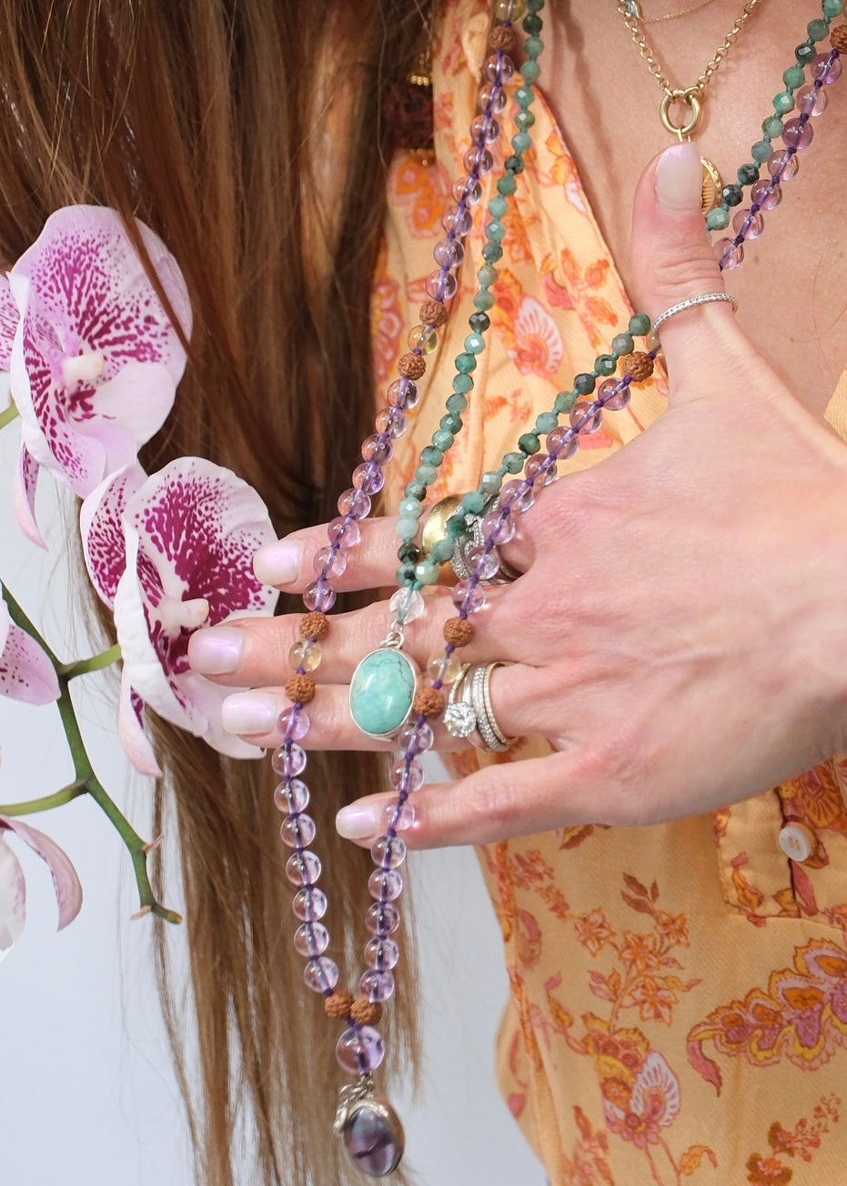 PRAKASH Pure Light Energy Mala | with Ametrine, Fluorite & Rudraksha
