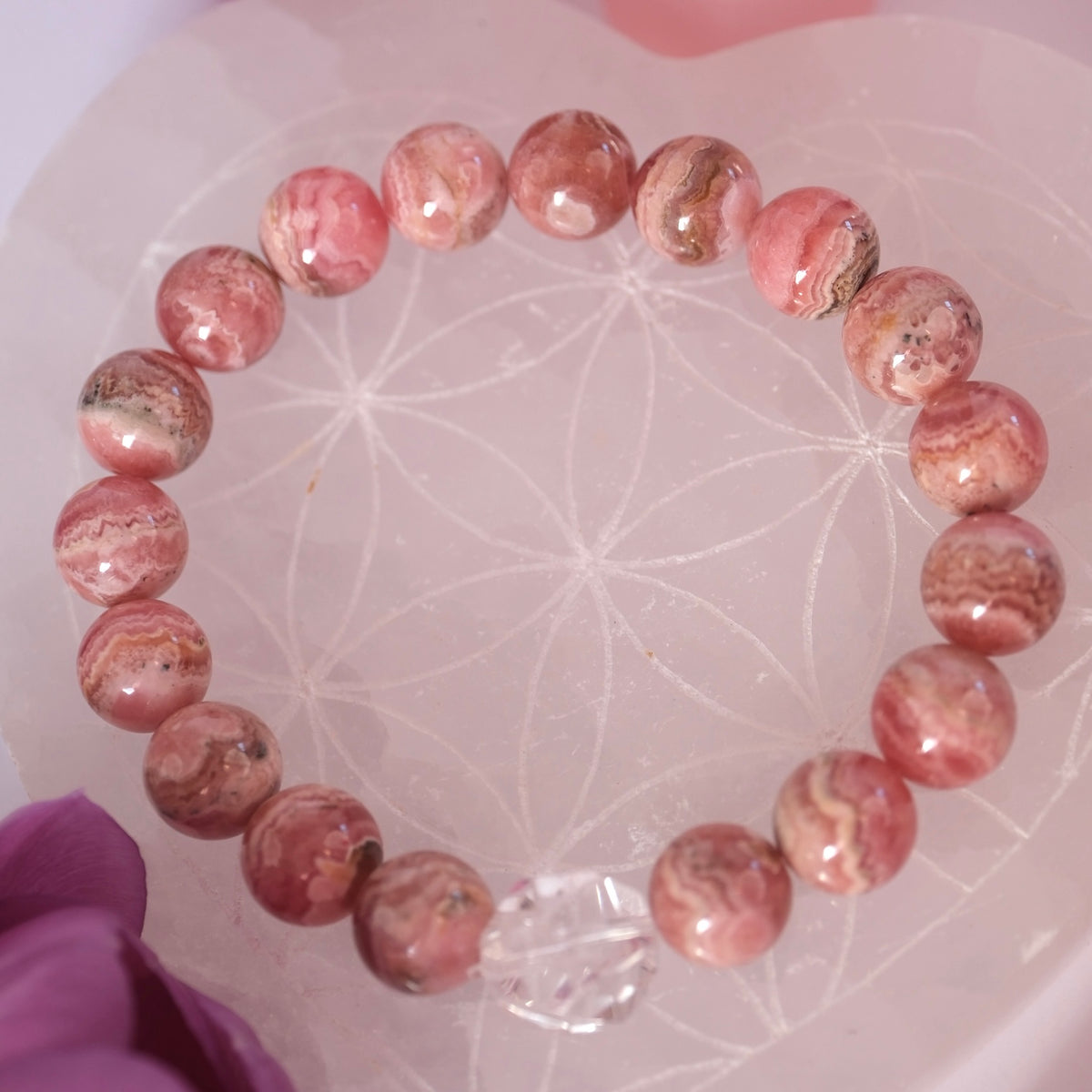 MAHA PRAN ANAND 'The Greatest Bliss of Love Bracelet | Premium 10mm Rhodochrosite & Herkimer