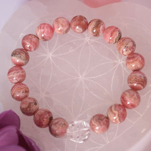 MAHA PRAN ANAND 'The Greatest Bliss of Love Bracelet | Premium 10mm Rhodochrosite & Herkimer
