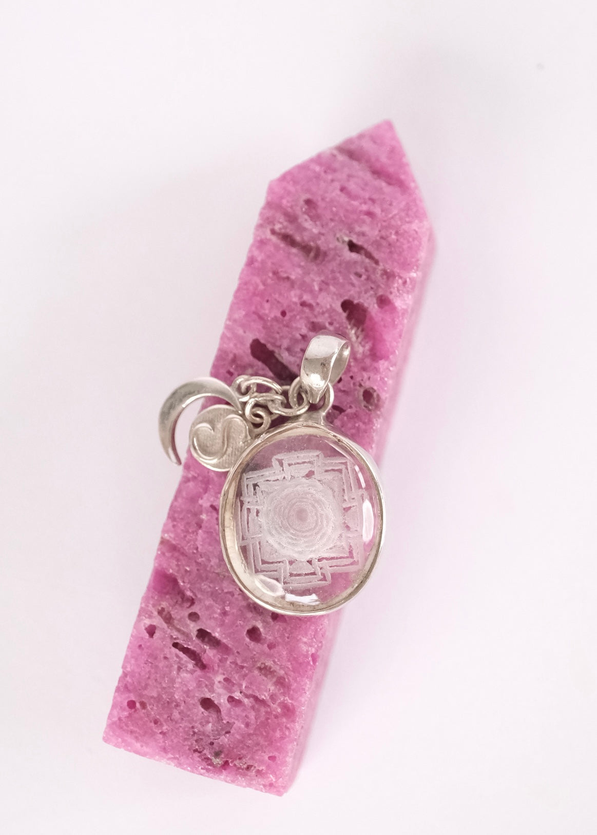 Sri Yantra Pendant 'Hand-carved in Himalayan Quartz' | 925 Sterling Silver