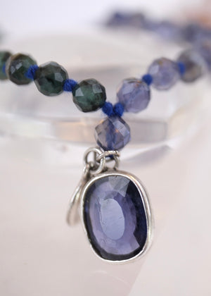 DEVAKA Divine, Celestial Mala | Emerald, Iolite & Rudraksha