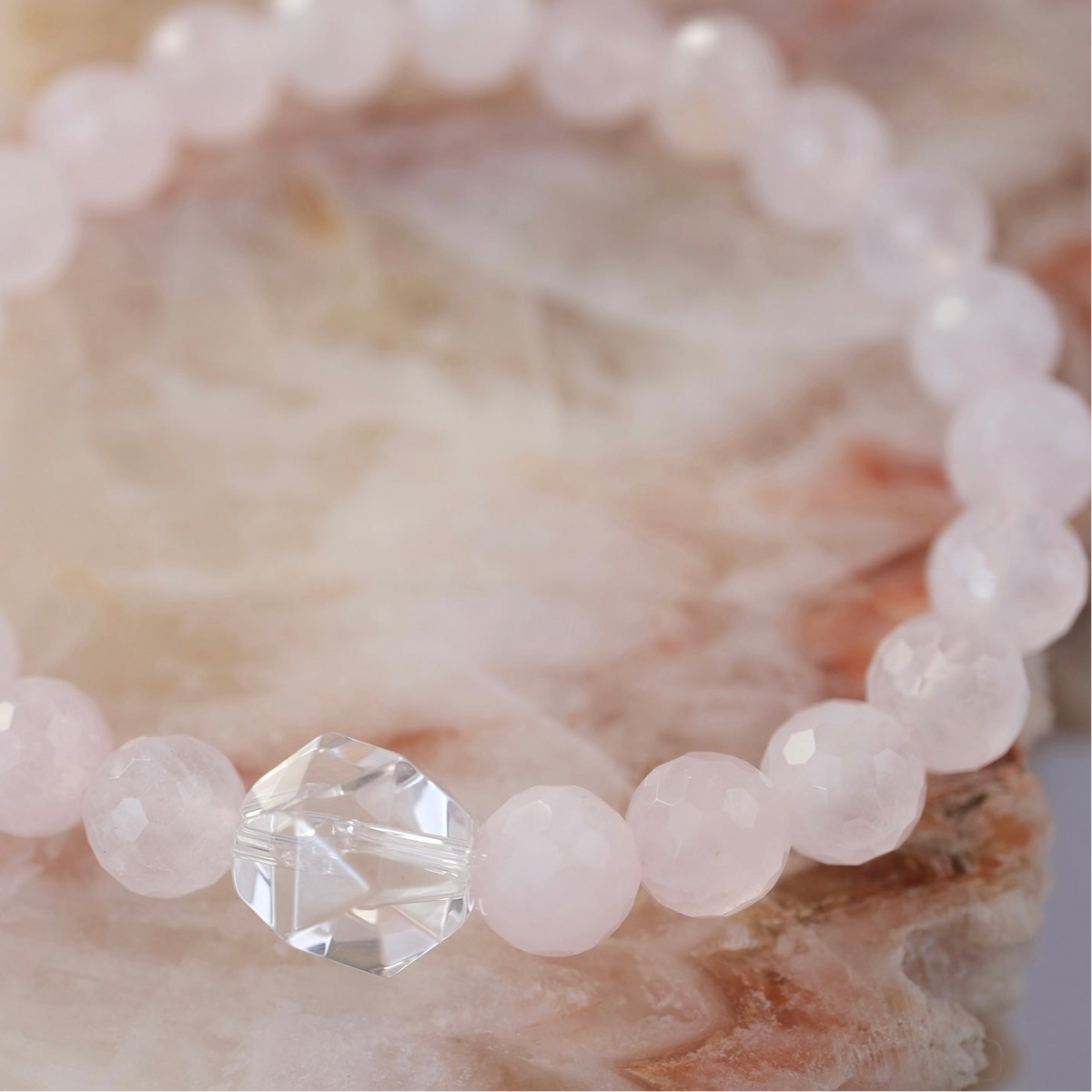 PREM ANANDA Bliss OF LOVE | Madagascan Rose Quartz & Herkimer Quartz