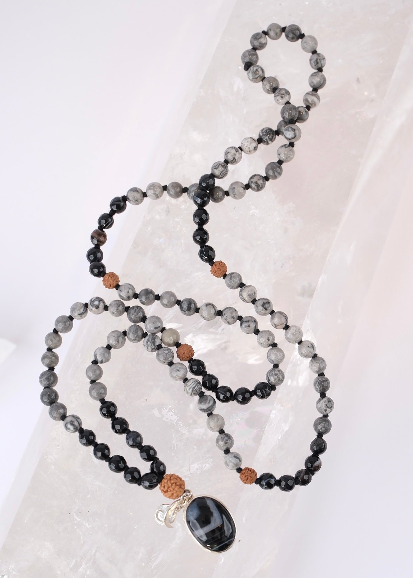 ADI YOGI Mala | Purpose & Protection | Map Stone, Onyx, Rudraksha