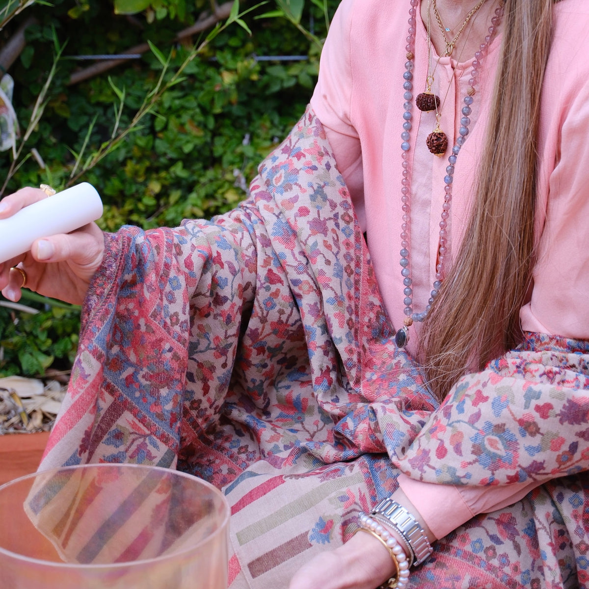 RISHI Wisdom Keepers Mala | Rare Strawberry Quartz, Labradorite & Rudraksha