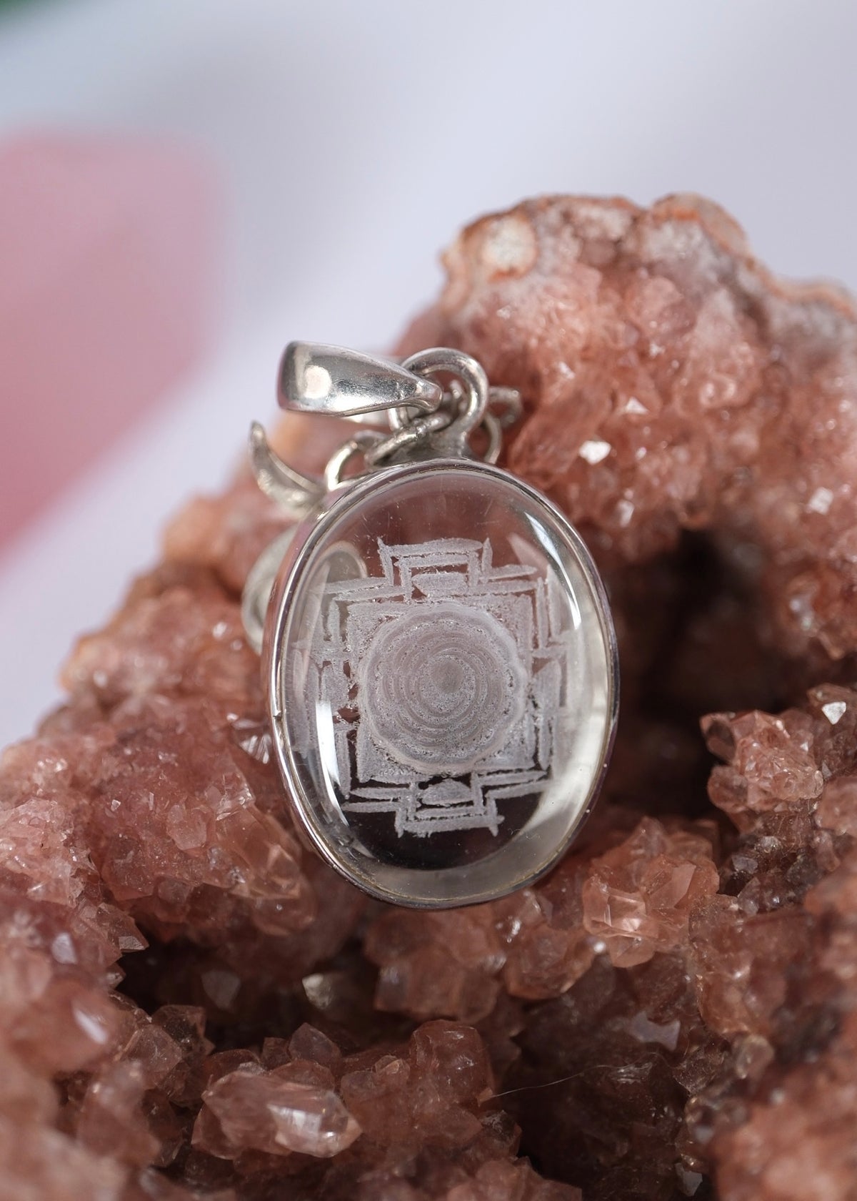 Sri Yantra Pendant 'Hand-carved in Himalayan Quartz' | 925 Sterling Silver