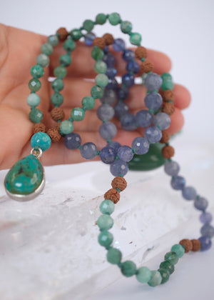 ABHYUDAYA 'The Mala of Destined Success' | Turquoise, Emerald, Tazanite, Iolite and Rudraksha