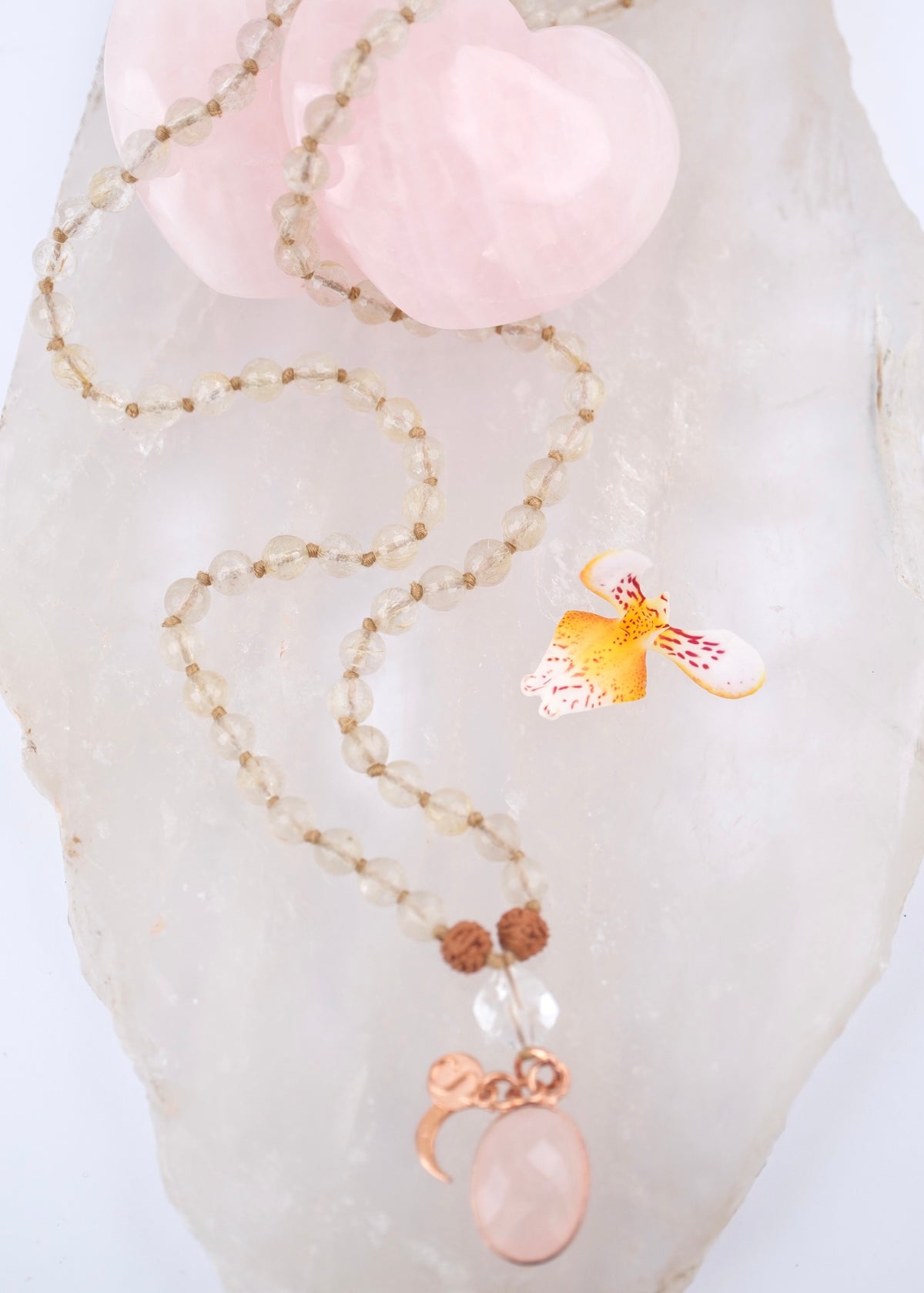 HARA Healing the Healers | Rose Quartz, Gold Rutile Quartz, Herkimer Diamond, Rudraksha