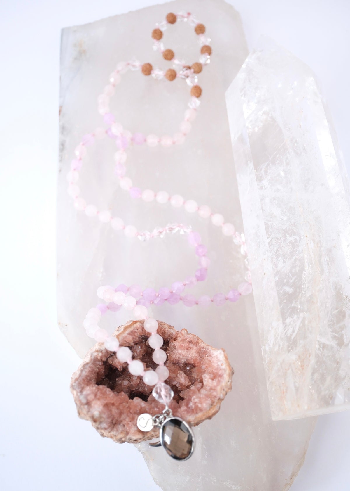 BHAVA Radiating Positivity Mala | Amethyst Herkimer, Smoky &amp; Rose Quartz