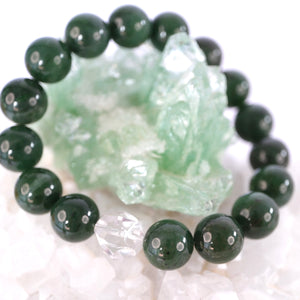 JADE BUDDHA Bracelet 'The Stone of Heaven' | 12mm Green Jade with Herkimer Quartz