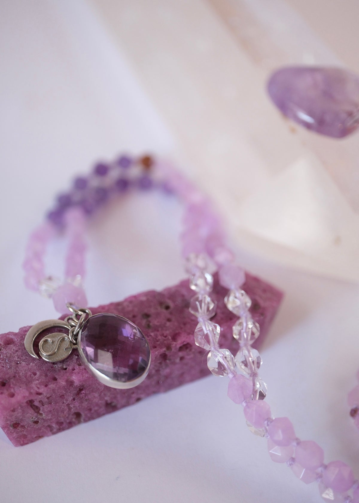  Lavender Amethyst Herkimer Quartz Mala