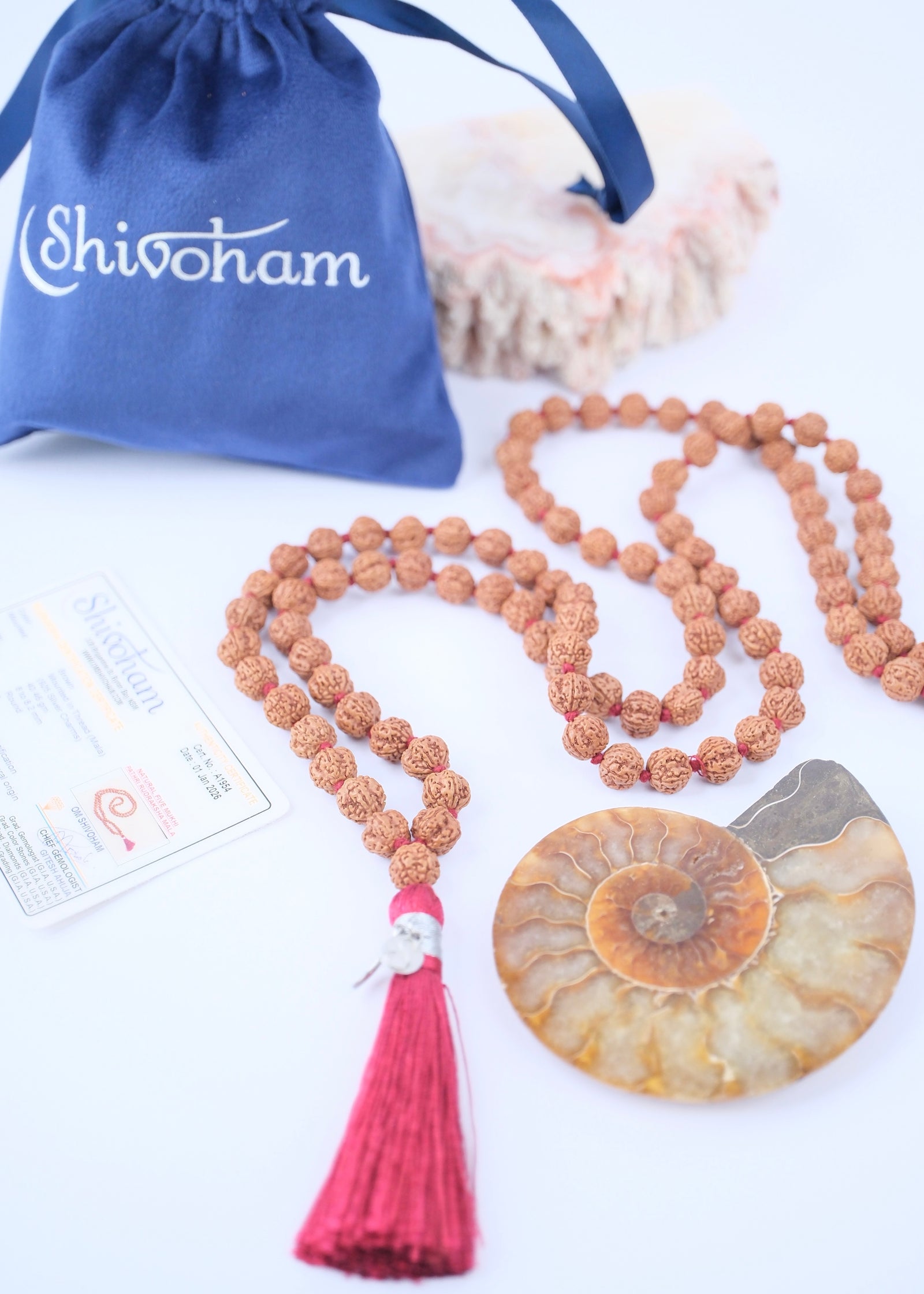 TEMPLE Collection: Abundance LAKSHMI Mala | Nepal Guru bead 7 Mukhi & 108 Indonesian 7 Mukhi