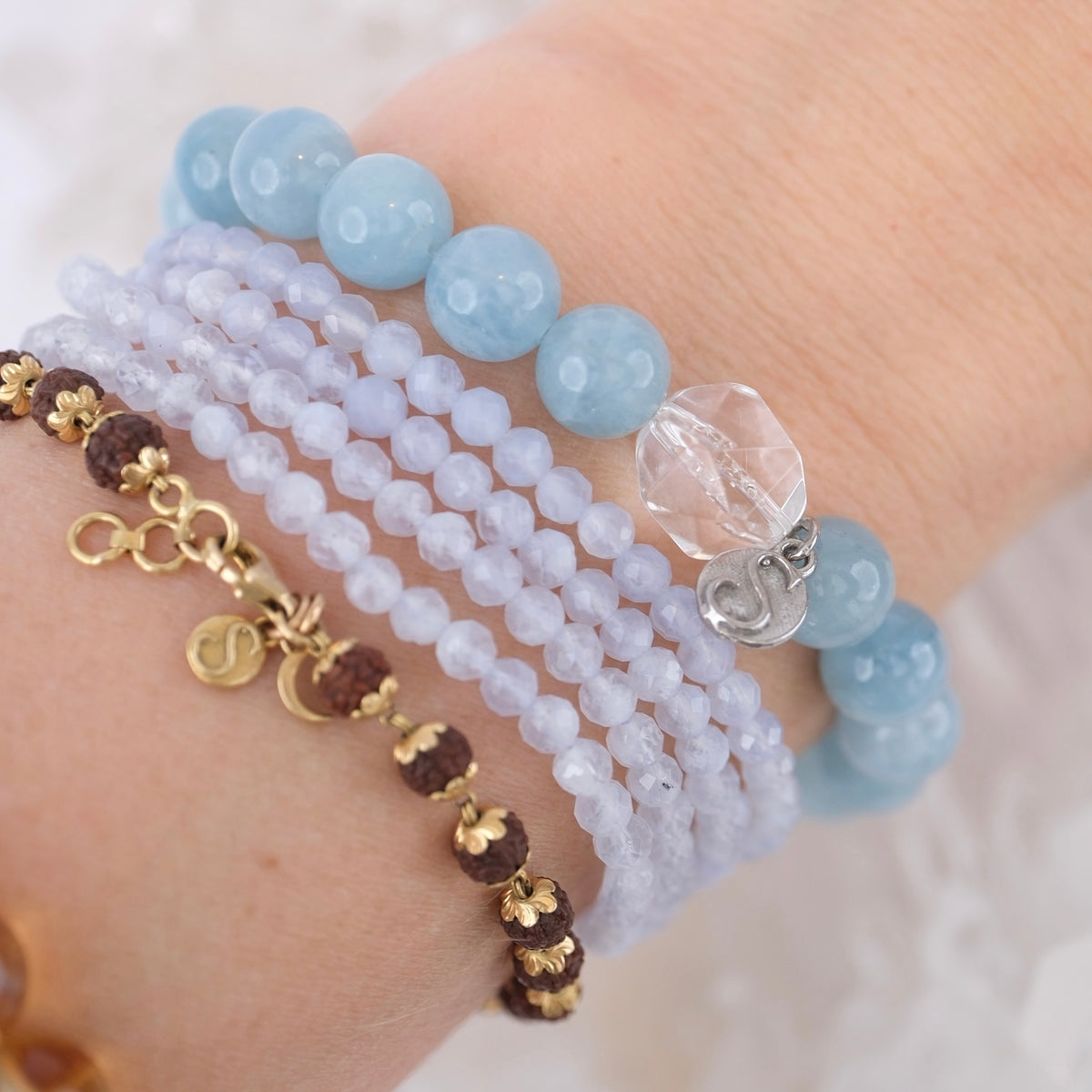NANDINI Bracelet | faceted Aquamarine stack