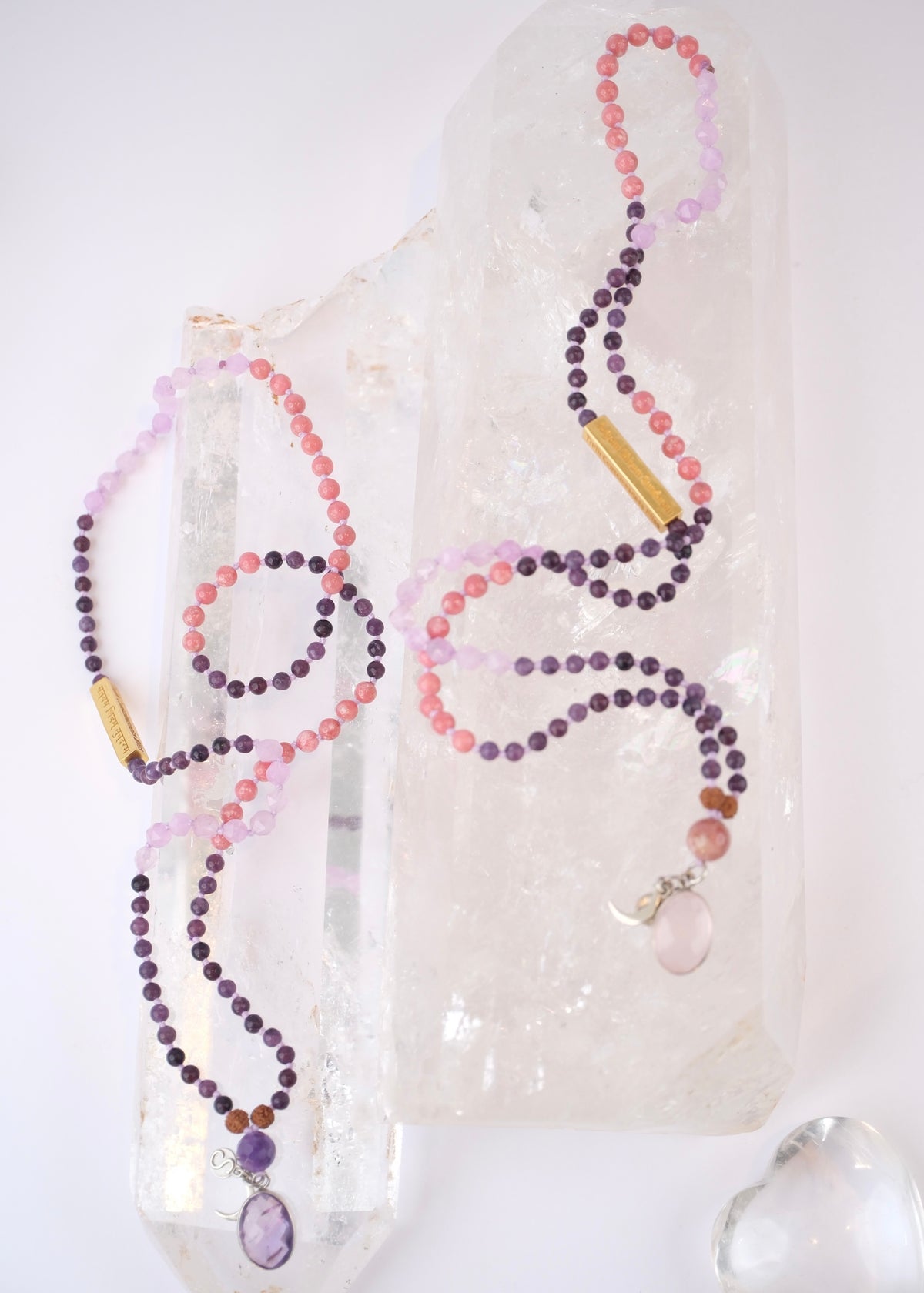 GURU MA Women Leaders Mala | Lepidolite, Thulite, Lavender Amethyst, Rose Quartz or Amethyst. Mantra bar.