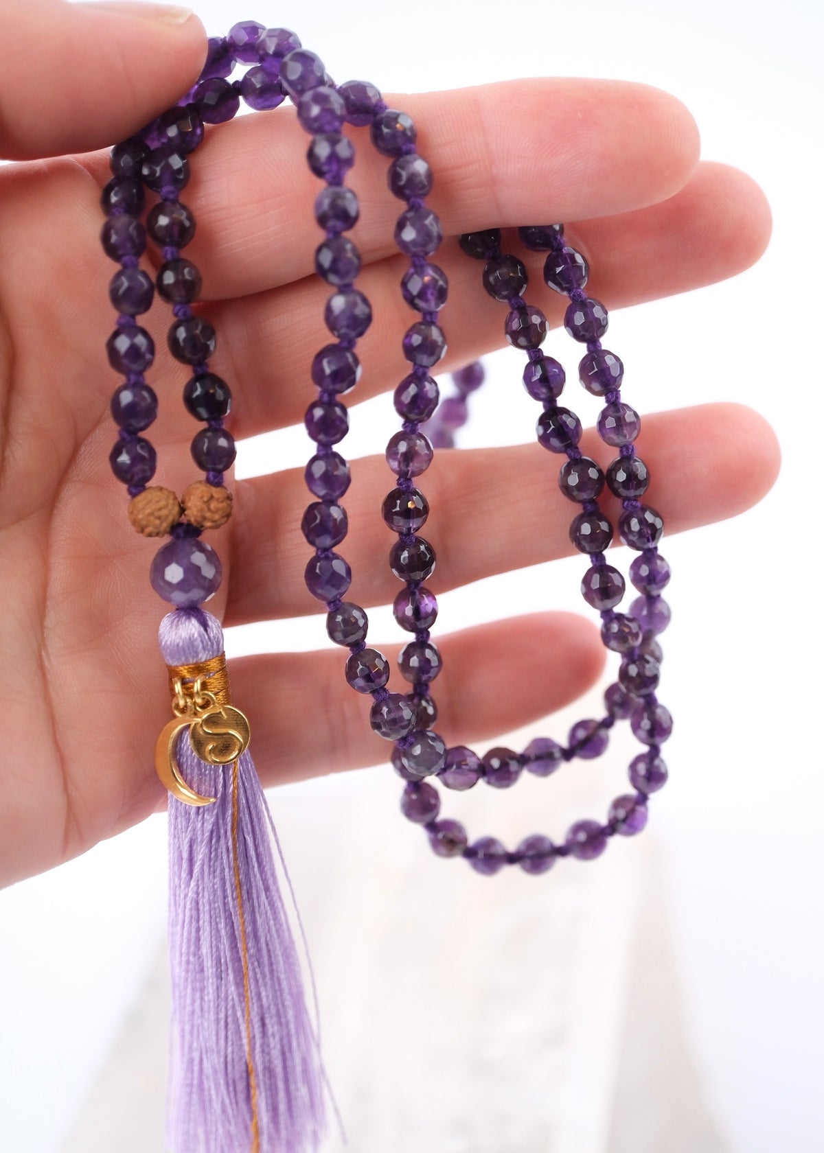 SANTOSHA Spirituality &amp; Contentment | Faceted Amethyst Mala