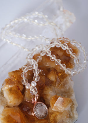 SHAKTI ‘The Mala of Pure Energy & Light’ | Himalayan Clear Quartz, Sri Yantra, Pink Pearls