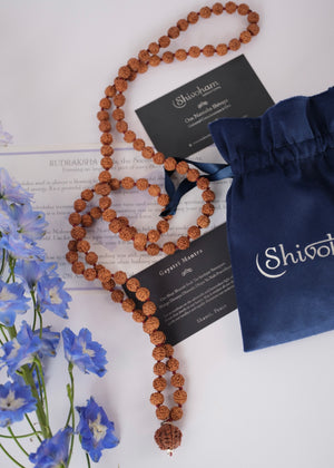 AUM SADASHIVA Eternally Auspicious Japa Meditation Mala | 9mm Mala beads, Nepal 5 Mukhi Guru bead 17mm