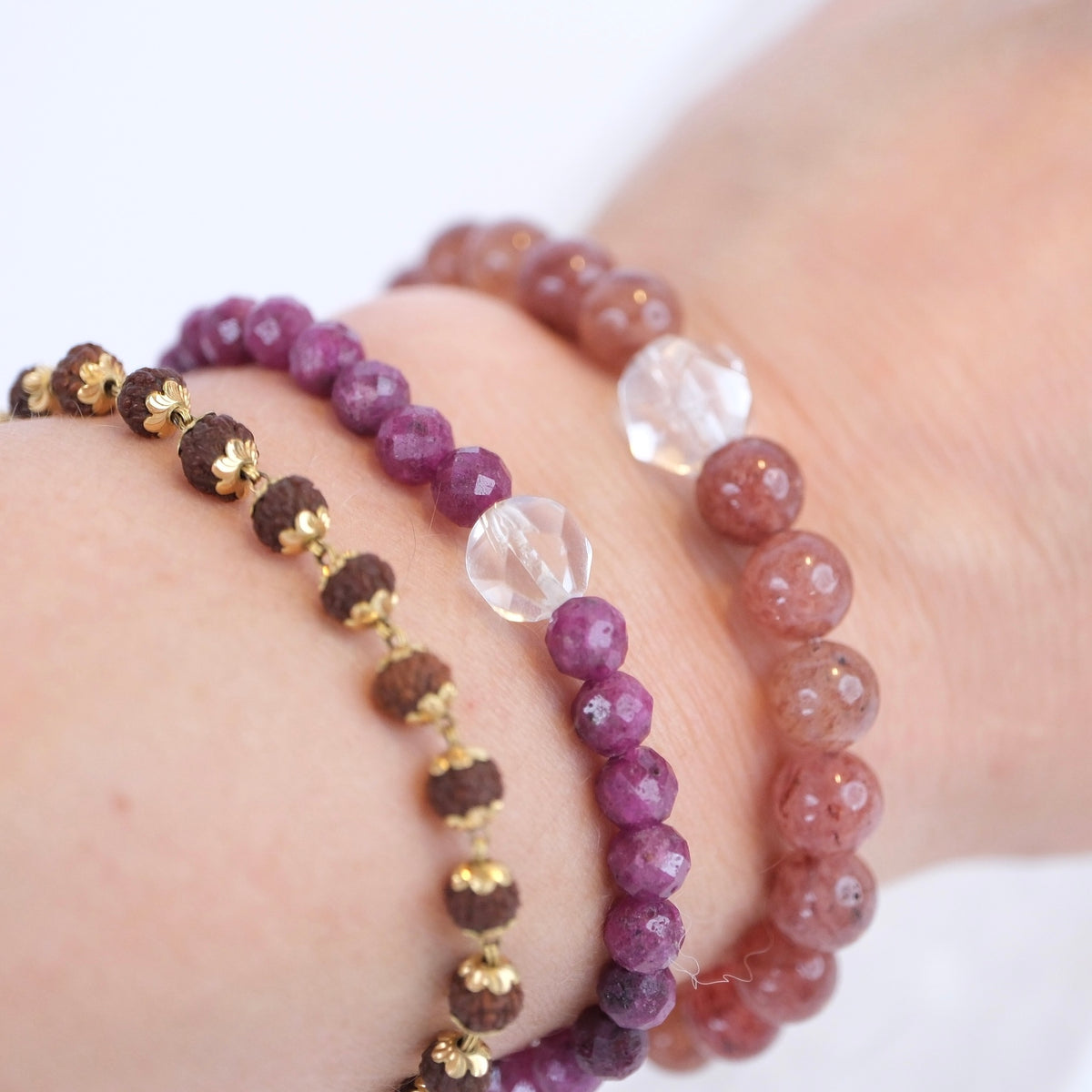 Earth Keeper Bracelet | Strawberry  & Herkimer Quartz