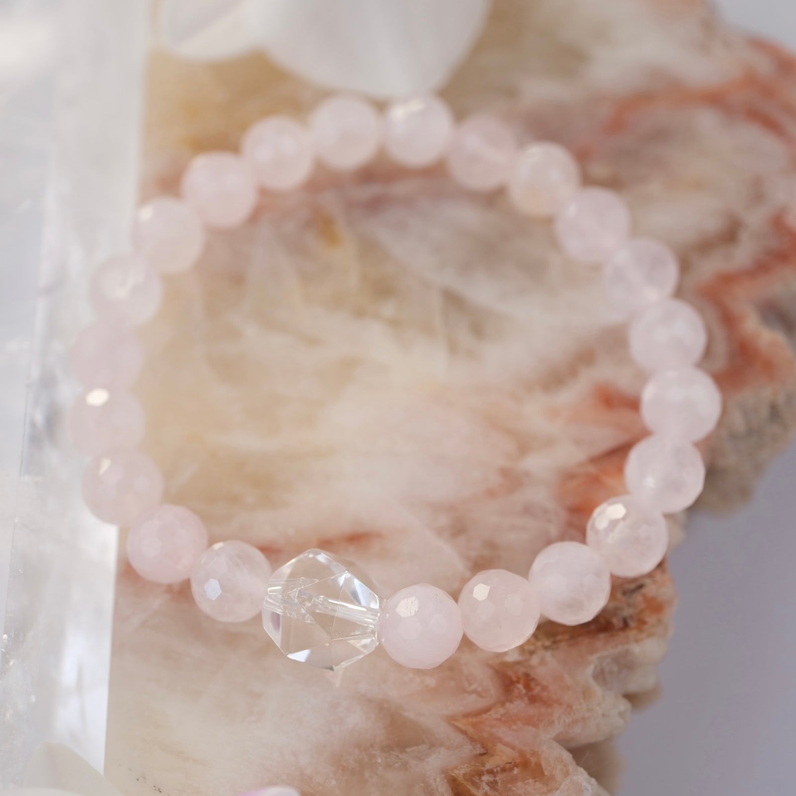 PREM ANANDA Bliss OF LOVE | Madagascan Rose Quartz & Herkimer Quartz