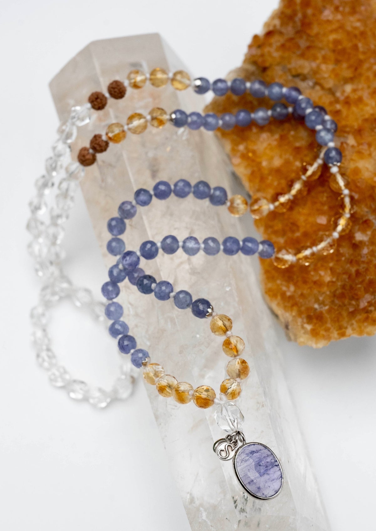 Bhaskaraya Mala | Tanzanite 18k White Gold, Citrine, Herkimer Diamonds