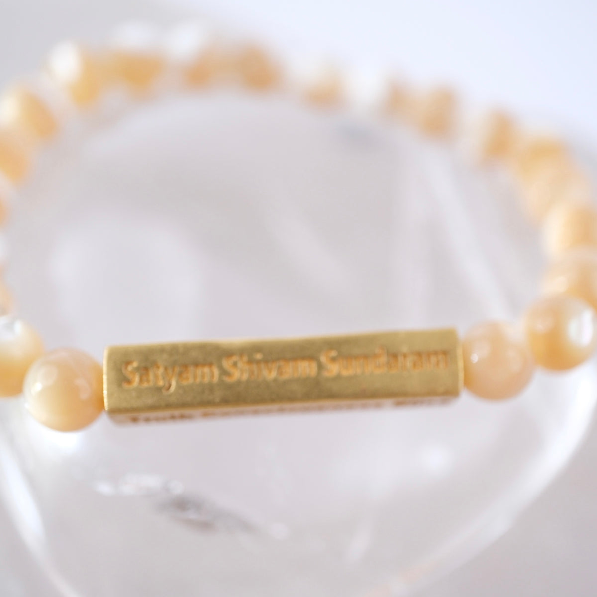 DIVINE GRACE Honey Mother of Pearl bracelet | Om Namaha Shivaya Silver bar