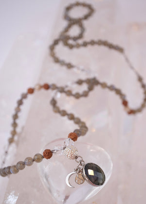 ORION STAR SEEDS Mala | Labradorite, Herkimer, Silver, Rudraksha | Made for Visionaries
