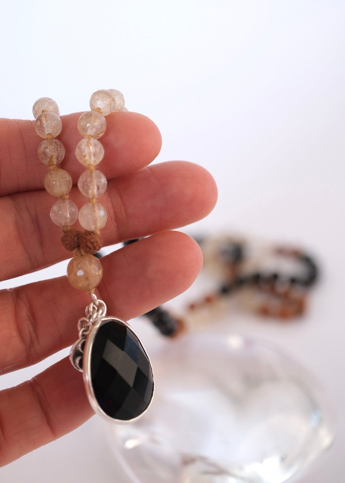 TANTRIKA 'The Energy Workers' Mala | Black Tourmaline & Golden Rutilated Quartz, Rudraksha Mala