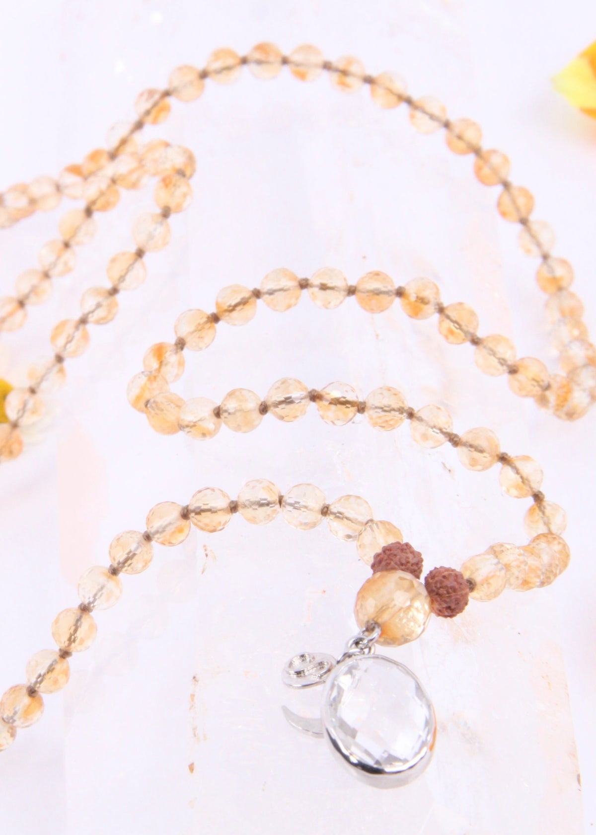 KUBER Divine Treasure Mala | Faceted Citrine, Himalayan Quartz Pendant