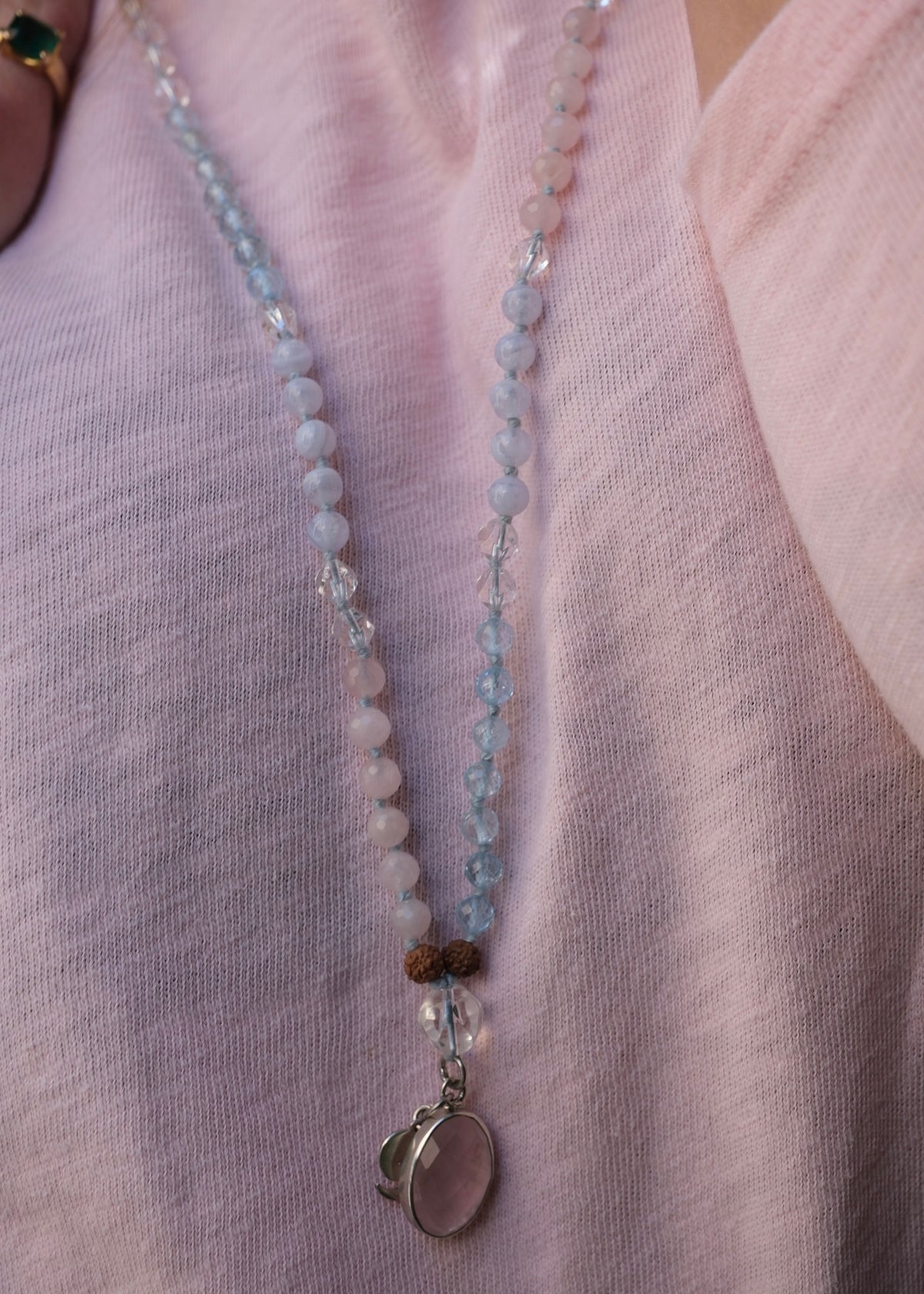 PREMA SHANTI ‘Abiding Self-Love’ Mala | Rose Quartz, Topaz, Herkimer, Rudraksha