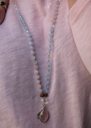 PREMA SHANTI ‘Abiding Self-Love’ Mala | Rose Quartz, Topaz, Herkimer, Rudraksha