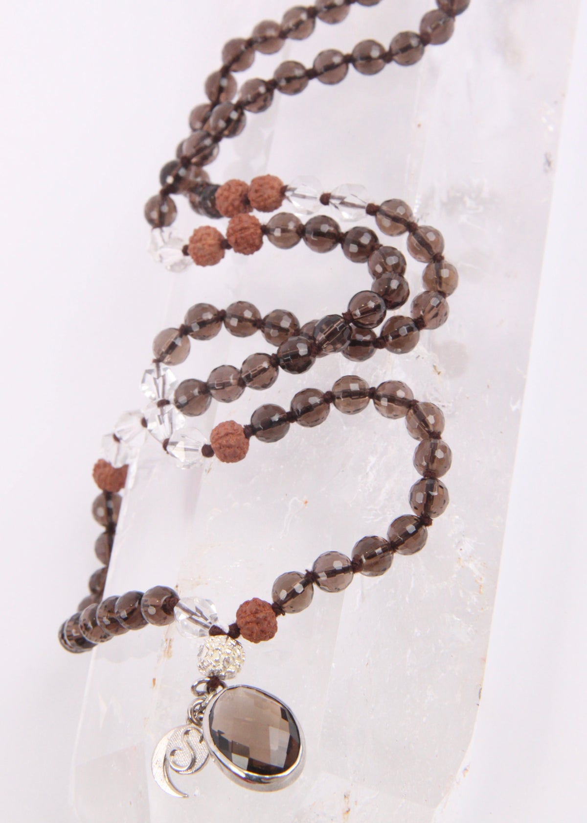 MAHADEVI Mother of the Universe | Faceted Smoky Quartz Pendant Mala