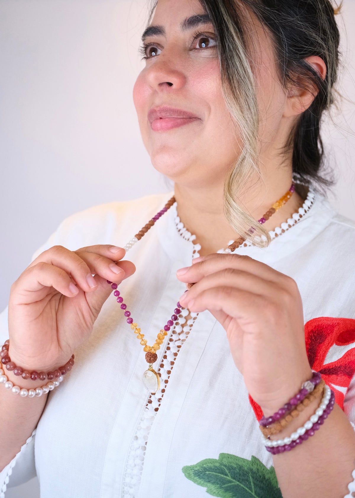 ASCENDANT Mala | VEDIC Astrology Collection | Ruby, Citrine, Pearl & Rudraksha with Sri Yantra pendant