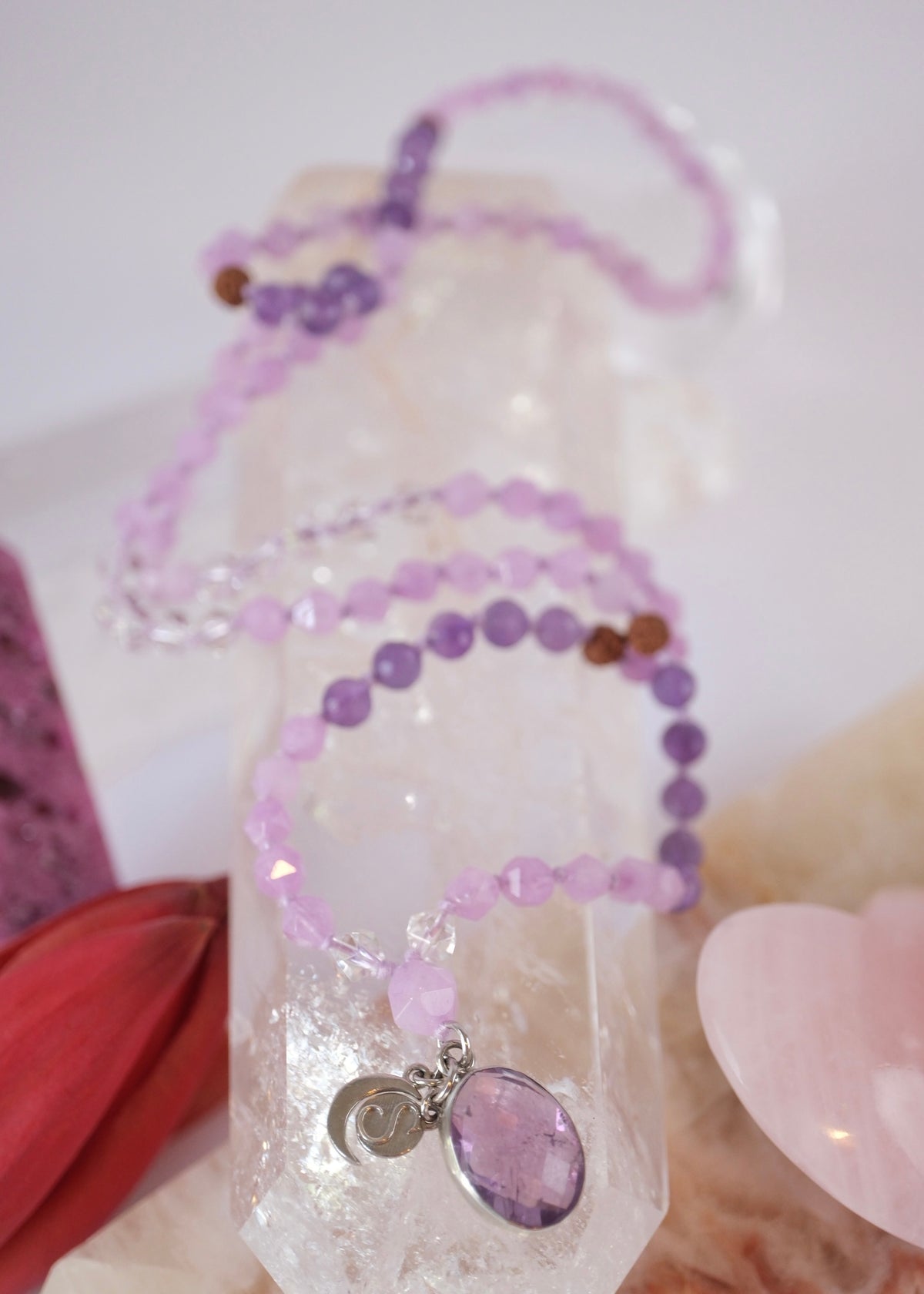  Lavender Amethyst Herkimer Quartz Mala