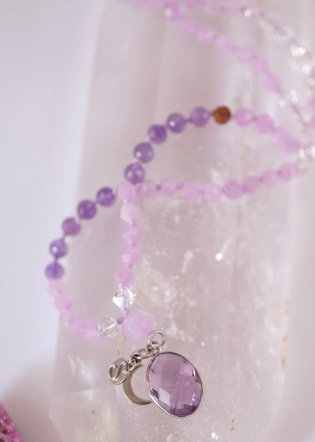  Lavender Amethyst Herkimer Quartz Mala