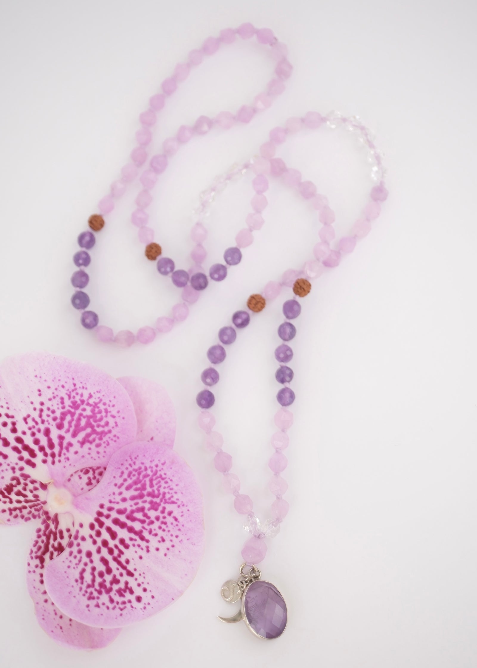 DIWALI GODDESS of the Light Mala | Lavender Amethyst, Herkimer Quartz