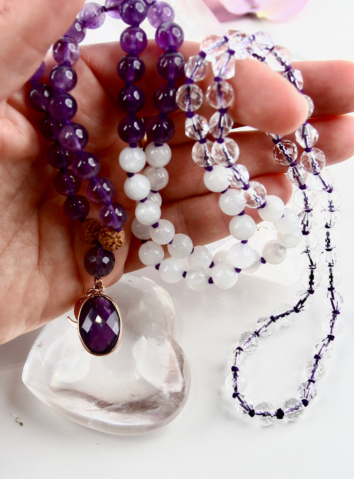 DIVYA Mala | Aura Cleansing with Amethyst, Moonstone, Himalaya Quartz